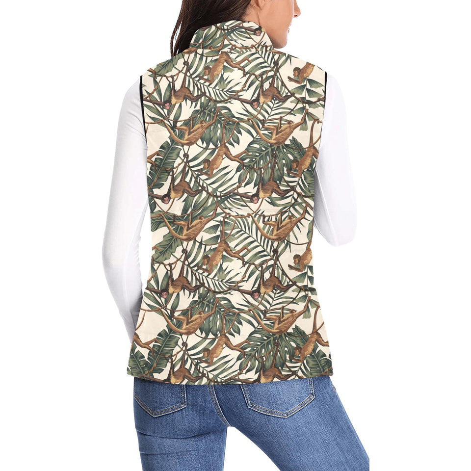 Monkey tropical leaves background Women's Padded Vest