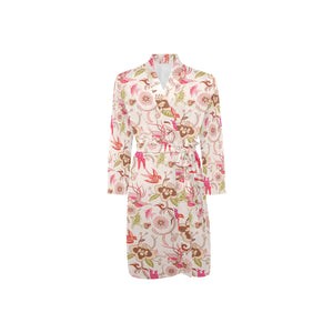 Swallow Pattern Print Design 01 Men's Long Sleeve Belted Night Robe