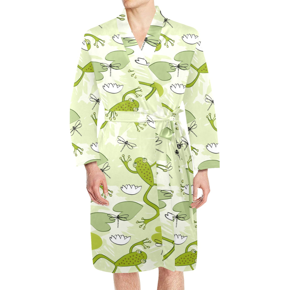 Cute frog dragonfly pattern Men's Long Sleeve Belted Night Robe