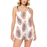 papaya pattern Chest Sexy Pleated Two Piece Swim Dress