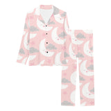 Cute moon cloud star pattern pink dot background Women's Long Pajama Set