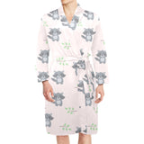 cute raccoons leaves pattern Men's Long Sleeve Belted Night Robe