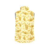 Saxophone cornet pattern yellow background Women's Padded Vest