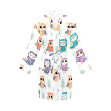 Cute owl pattern Women's Long Sleeve Belted Night Robe