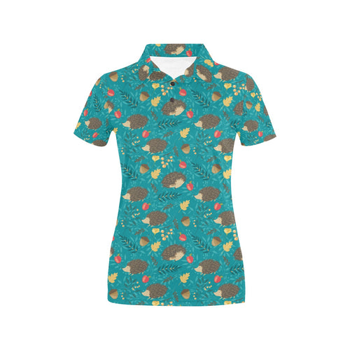 Hedgehog Pattern Print Design 01 Women's All Over Print Polo Shirt
