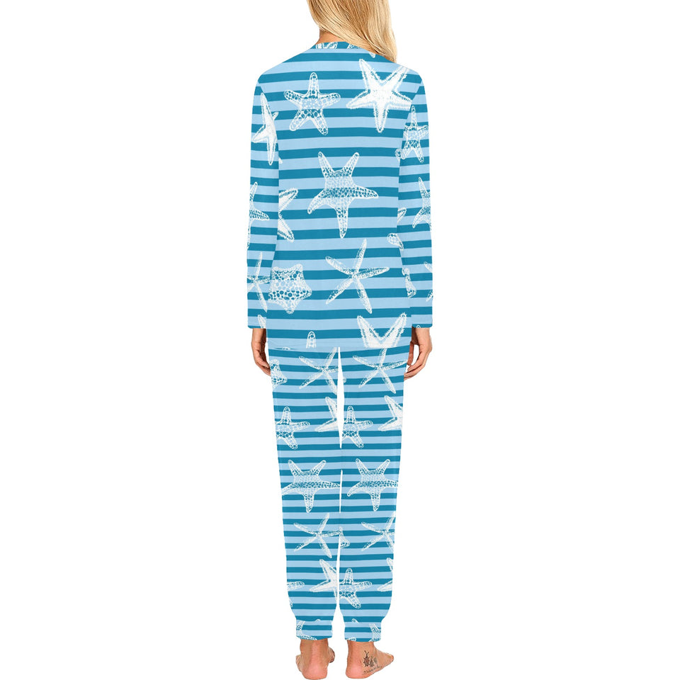 Starfish blue blackground Women's All Over Print Pajama Set