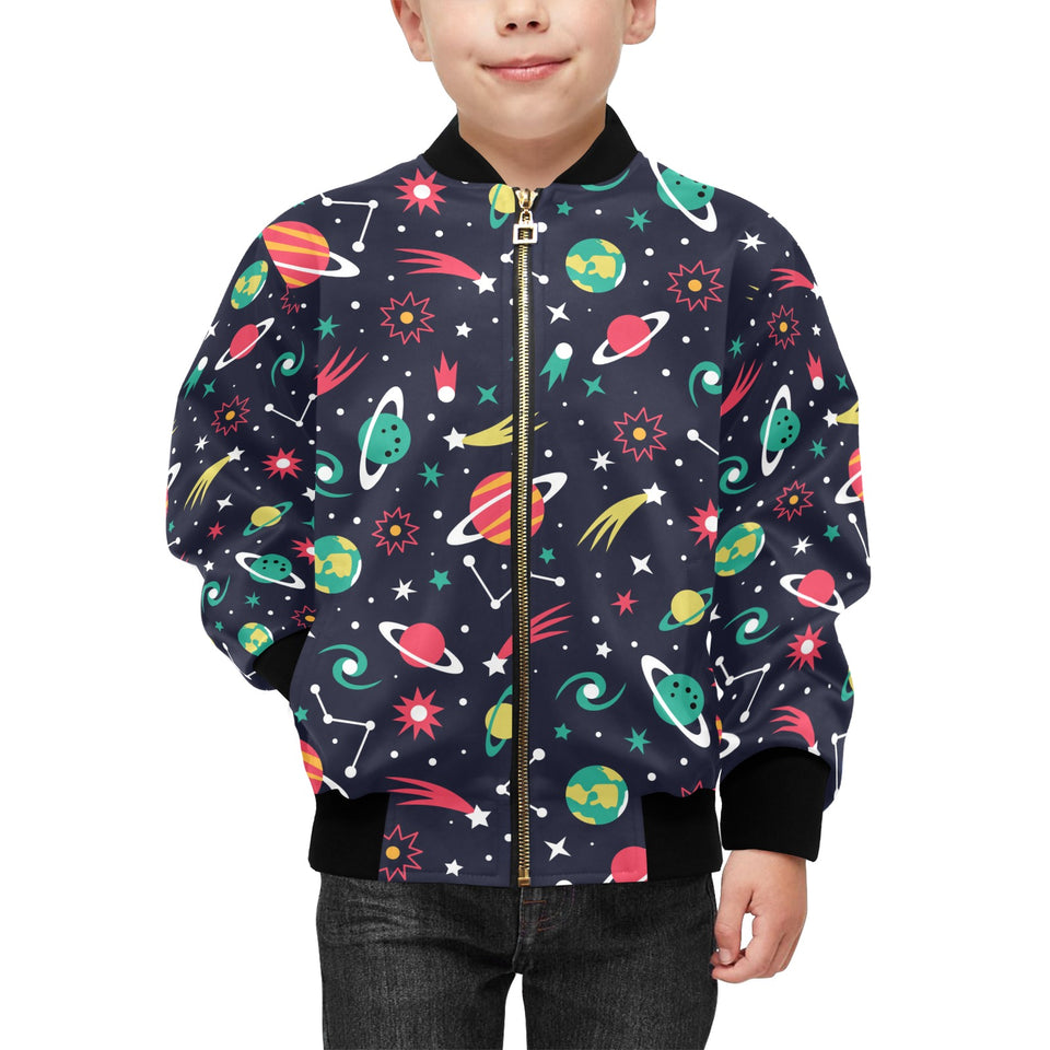 colorful space pattern planet star Kids' Boys' Girls' Bomber Jacket
