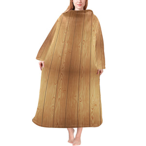 Wood Printed Pattern Print Design 05 Blanket Robe with Sleeves