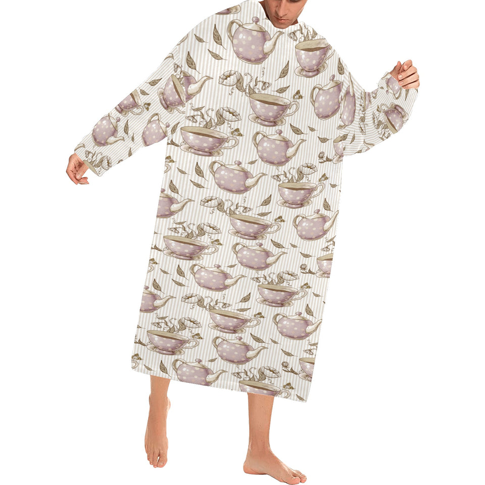 Tea pots Pattern Print Design 03 Blanket Robe with Sleeves