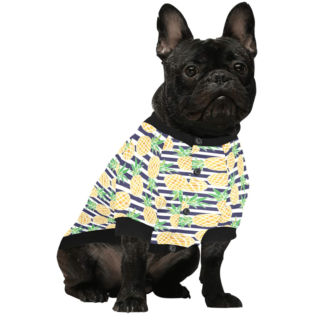 Pineapples pattern striped background All Over Print Pet Dog Round Neck Fuzzy Shirt