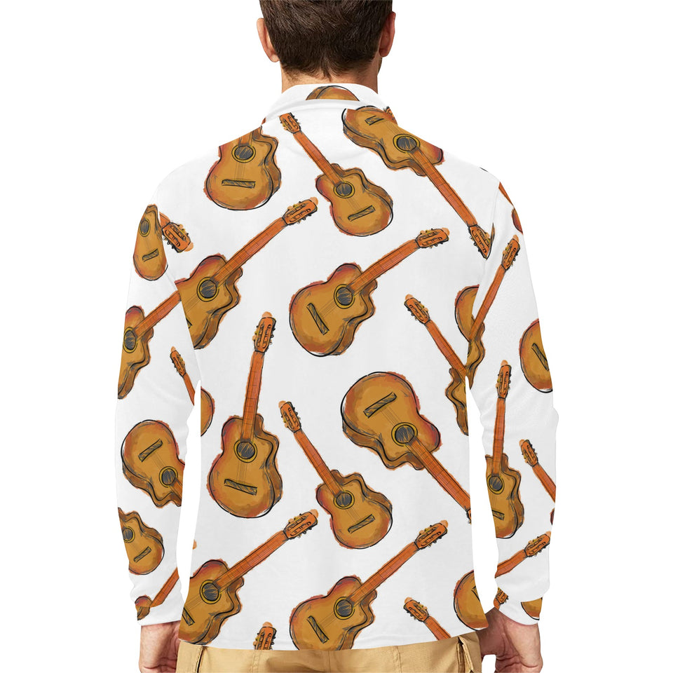 Paint Guitar Pattern Men's Long Sleeve Polo Shirt