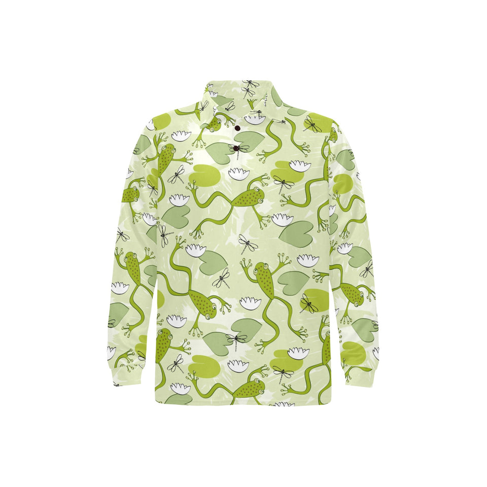 Cute frog dragonfly pattern Men's Long Sleeve Polo Shirt