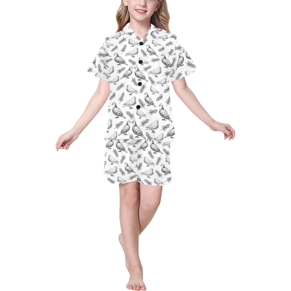 Pigeon Pattern Print Design 05 Kids' Boys' Girls' V-Neck Short Pajama Set