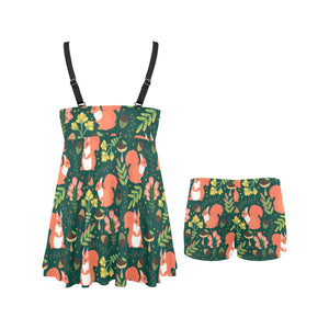 Squirrel Pattern Print Design 03 Chest Sexy Pleated Two Piece Swim Dress