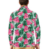 Watermelons tropical palm leaves pattern Men's Long Sleeve Polo Shirt