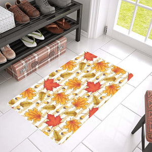 Maple leaf oak leaf acorns beige striped backgroun Doormat