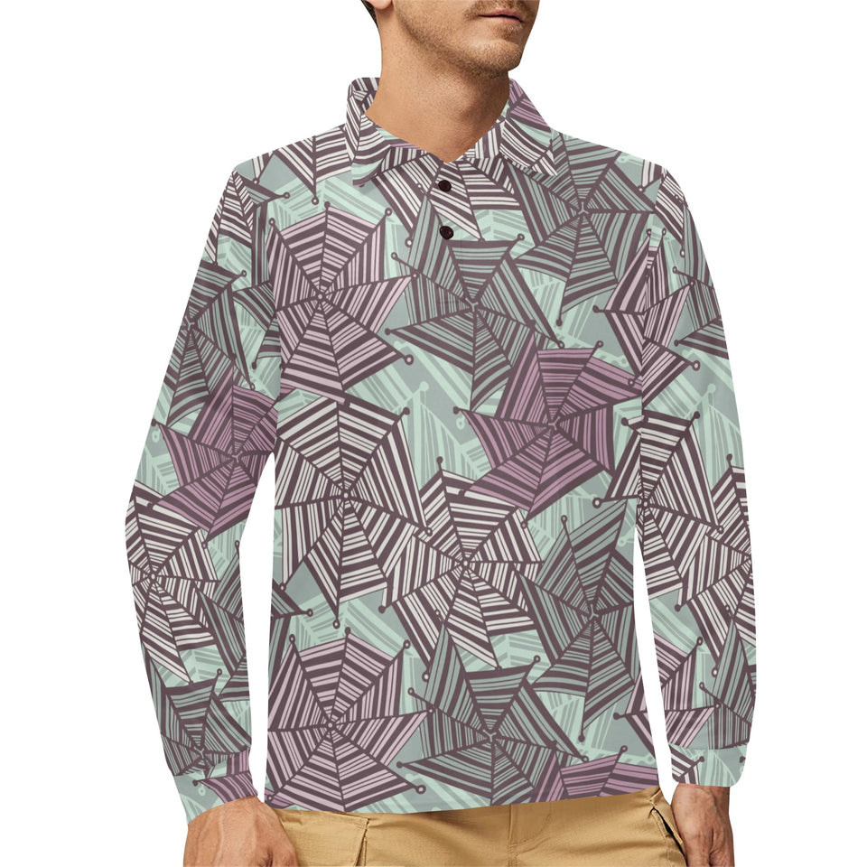 Spider web cobweb design color pattern Men's Long Sleeve Polo Shirt