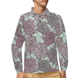 Spider web cobweb design color pattern Men's Long Sleeve Polo Shirt
