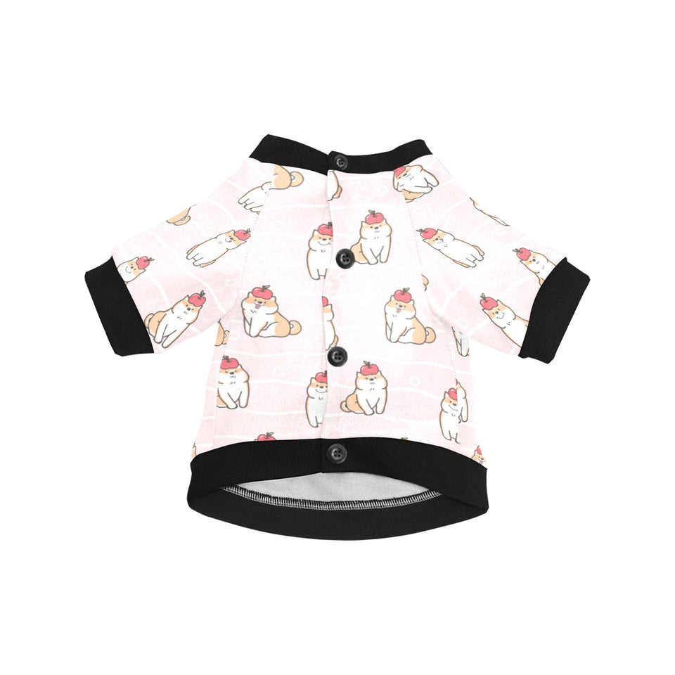 Cute Shiba Inu Dog Apple pattern All Over Print Pet Dog Round Neck Fuzzy Shirt