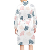 Black Gray Cream coral ginkgo leaves pattern Men's Long Sleeve Belted Night Robe