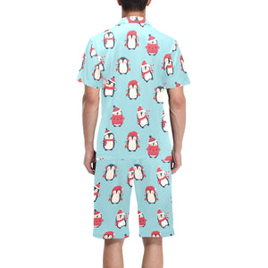 Cute penguin christmas design pattern Men's V-Neck Short Pajama Set