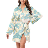 Bonsai bamboo stork japanese pattern cream theme Women's Long Sleeve Belted Night Robe