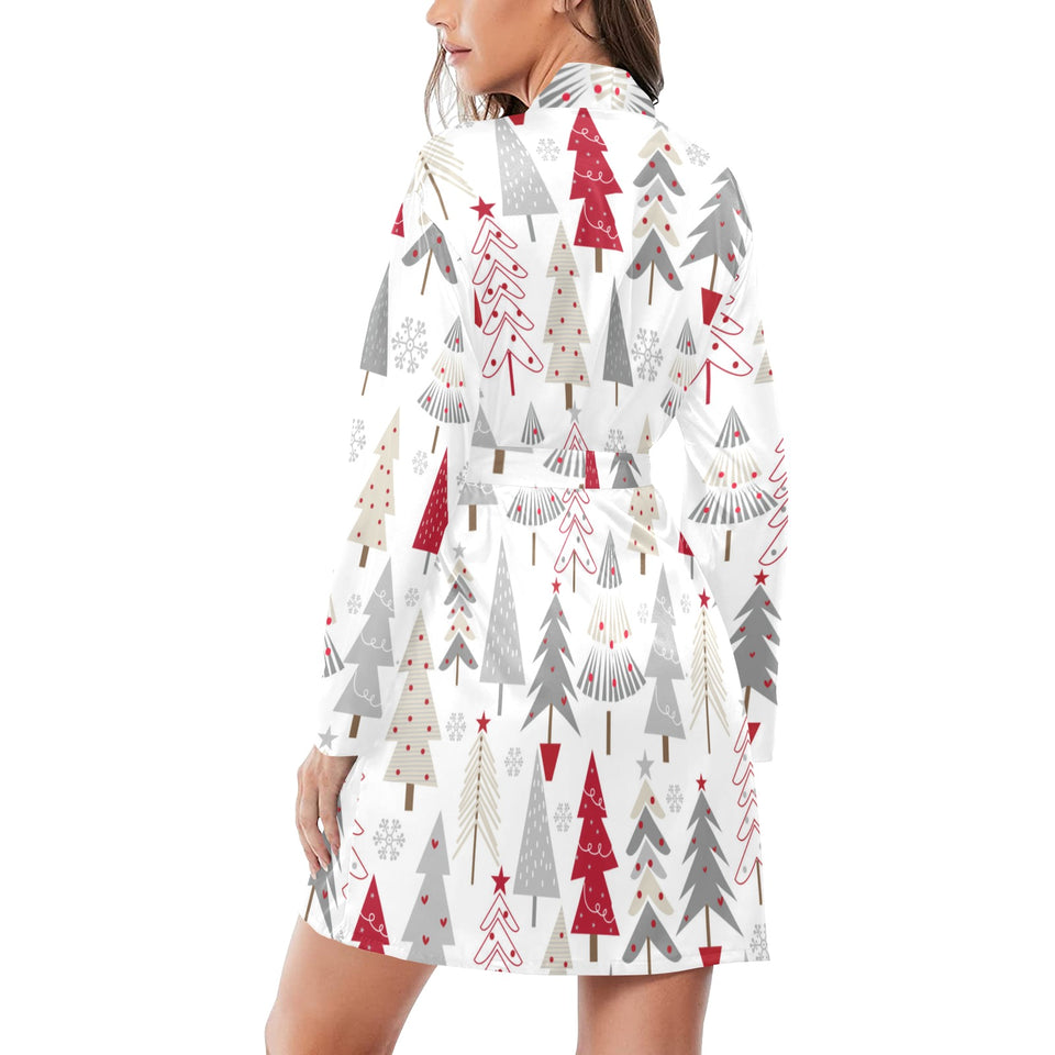 Cute Christmas tree pattern Women's Long Sleeve Belted Night Robe