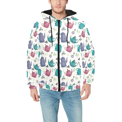Tea pots Pattern Print Design 05 Men's Padded Hooded Jacket