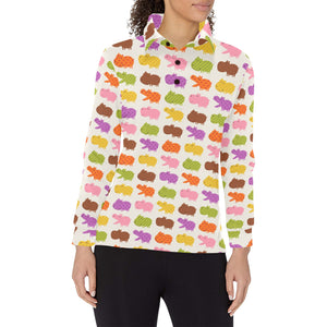 Hippopotamus Pattern Print Design 01 Women's Long Sleeve Polo Shirt