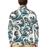 Japanese wave pattern Men's Long Sleeve Polo Shirt