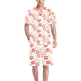 Lips Pattern Print Design 04 Men's V-Neck Short Pajama Set