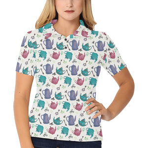 Tea pots Pattern Print Design 05 Women's All Over Print Polo Shirt
