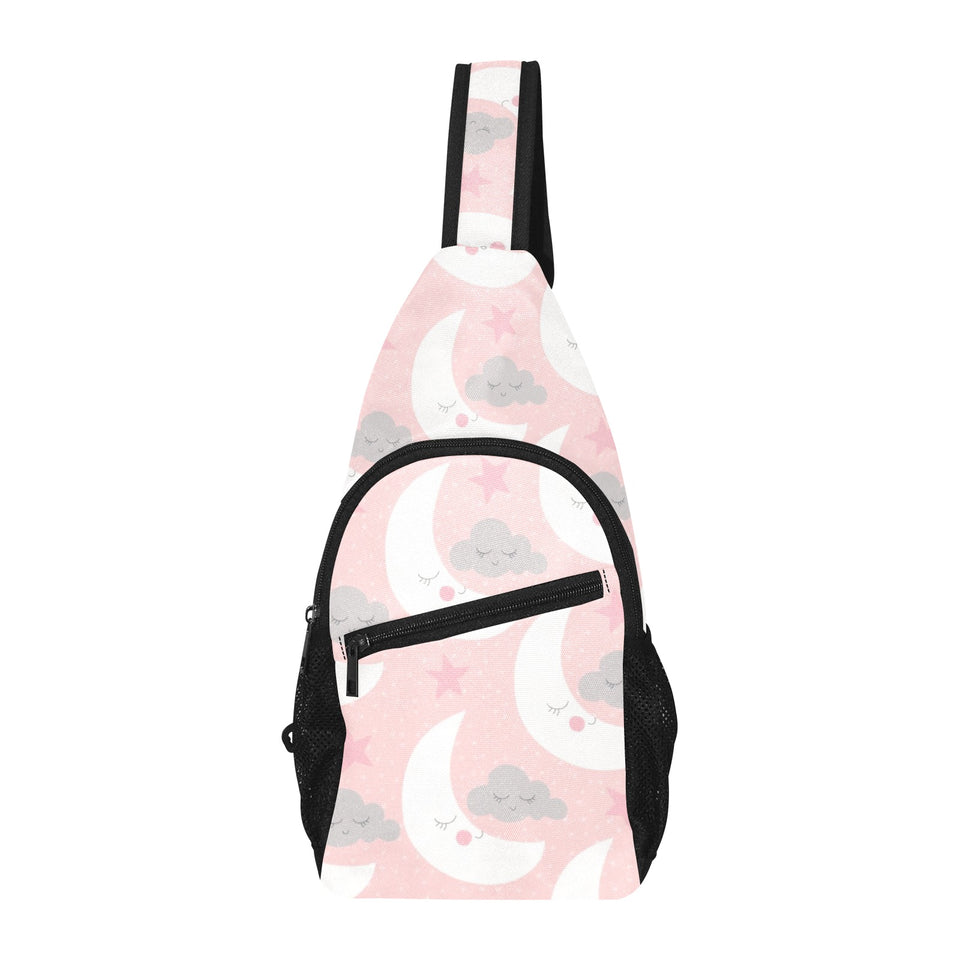 Cute moon cloud star pattern pink dot background All Over Print Chest Bag