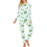 Durian pattern blue background Women's All Over Print Pajama Set