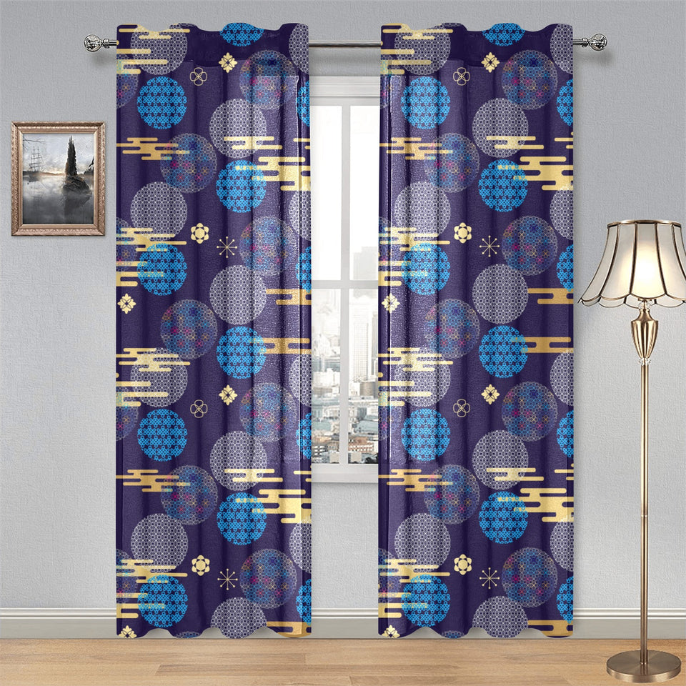 Blue japanese pattern cloud wave flower Gauze Curtain
