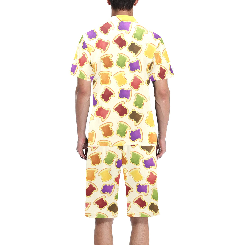 Bread Toast Pattern Print Design 02 Men's V-Neck Short Pajama Set