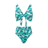 Dolphin sea pattern Chest Bowknot High Waisted Bikini Swimsuit