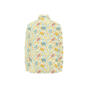 Hippopotamus Pattern Print Design 04 Women's Long Sleeve Polo Shirt