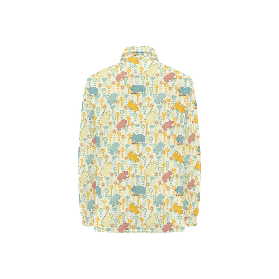 Hippopotamus Pattern Print Design 04 Women's Long Sleeve Polo Shirt
