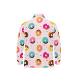 Donut pattern glaze pink background Men's Long Sleeve Polo Shirt