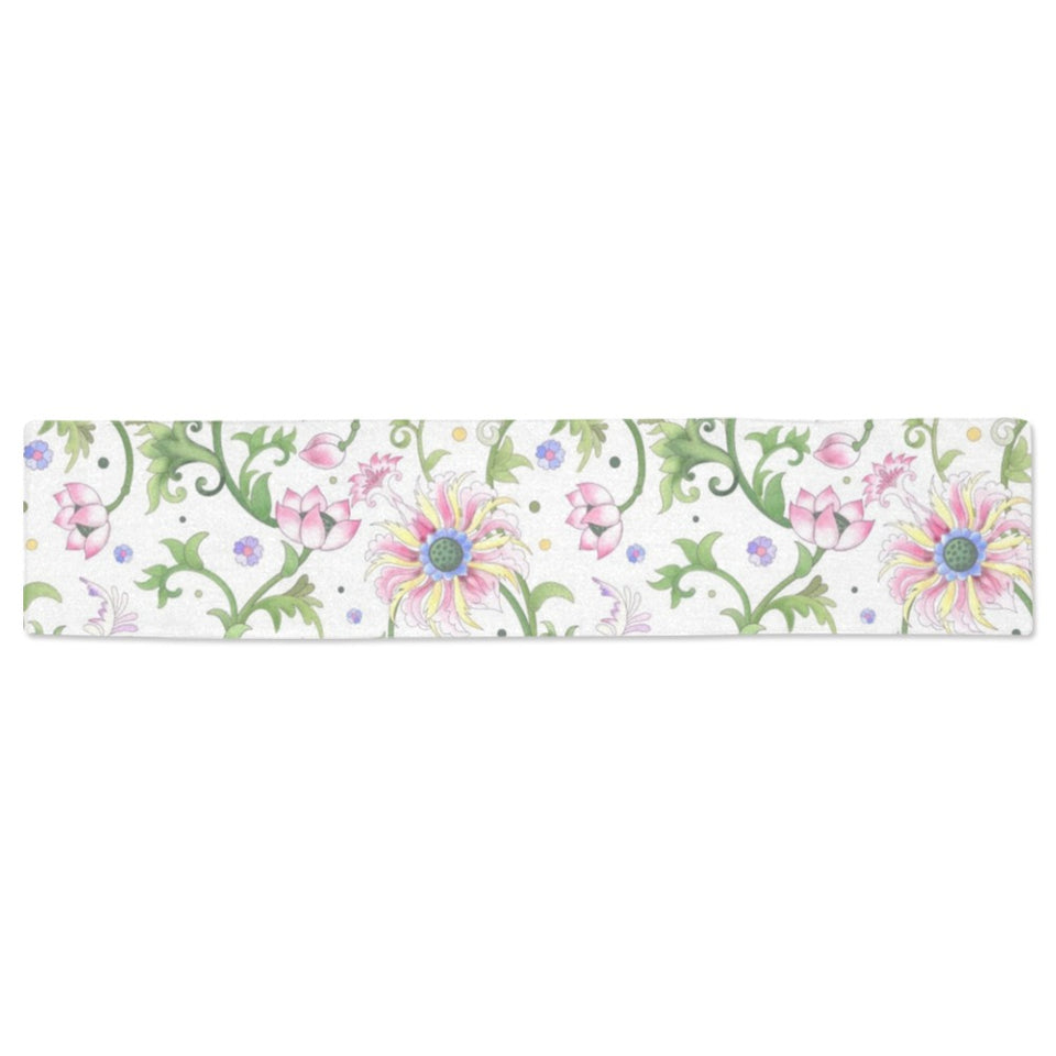 Beautiful pink lotus waterlily leaves pattern Table Runner