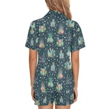 Cactus glass terrarium pattern Women's V-Neck Short Pajama Set