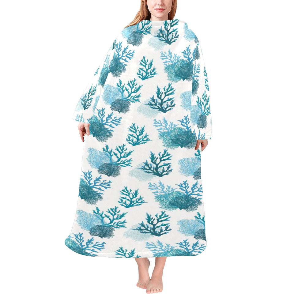 Coral Reef Pattern Print Design 04 Blanket Robe with Sleeves