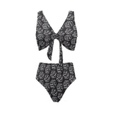 Dice Pattern Print Design 01 Chest Bowknot High Waisted Bikini Swimsuit