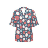 dragon fruits dark blue background Women's All Over Print Hawaiian Shirt