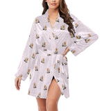 Yorkshire Terrier Pattern Print Design 02 Women's Long Sleeve Belted Night Robe