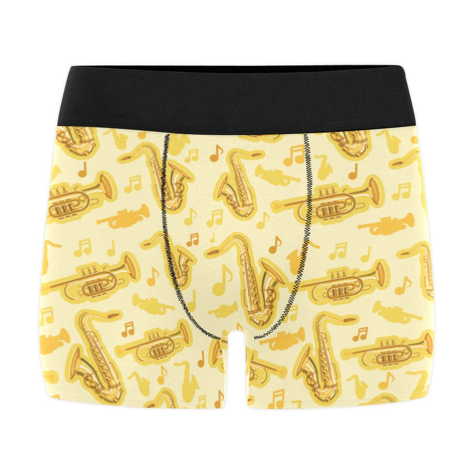 Saxophone cornet pattern yellow background Men's All Over Print Boxer Briefs Men's Underwear