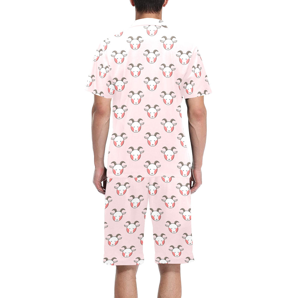 Cute goat pattern Men's V-Neck Short Pajama Set
