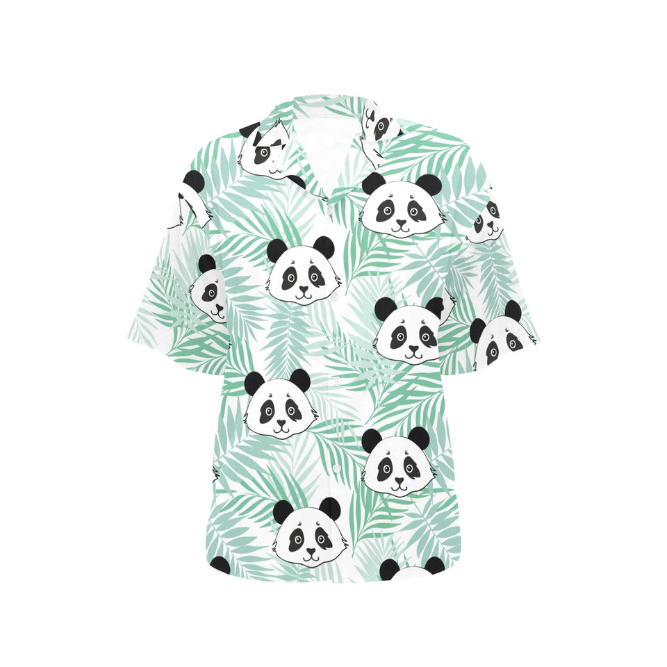 Panda pattern tropical leaves background Women's All Over Print Hawaiian Shirt
