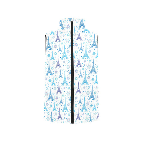 Blue Eiffel Tower Theme Pattern Print Design 01 Men's Padded Vest